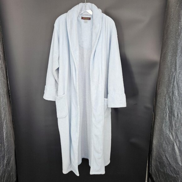 Stan Herman Robe Womens L/XL Light Blue Plush Fleece Belted Shawl Collar Pockets - Picture 2 of 12